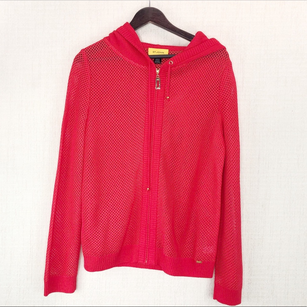St. John perforated knit zip up hoodie